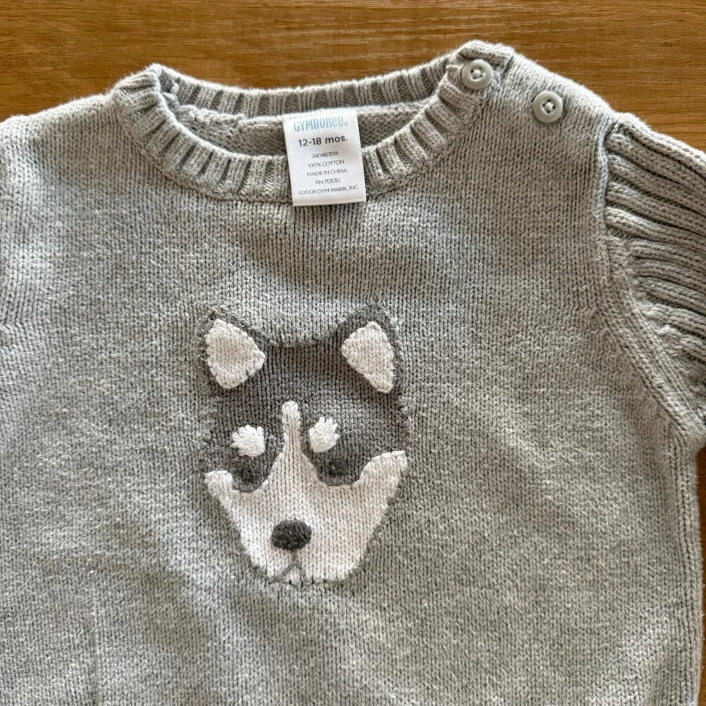 Gymboree Gray Husky Dog Cotton Knit Sweater 12-18 Months 240463174
